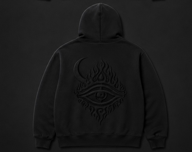 Black zip-up hoodie back view