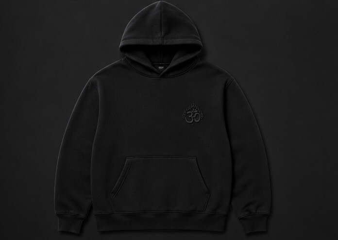 Black Agni pullover hoodie front view
