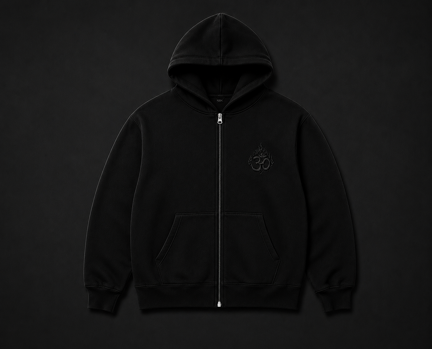 Black Vayu zip-up hoodie front view
